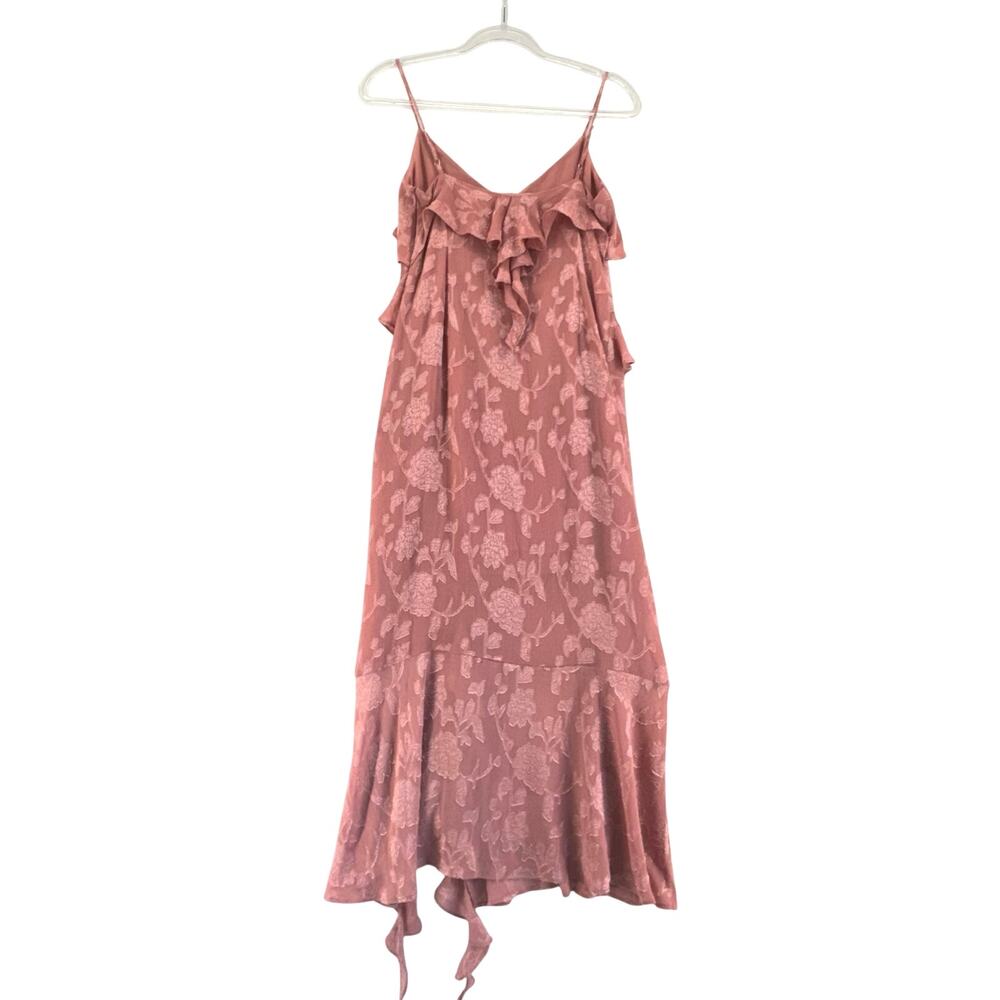Zara Marsala Jacquard Ruffle Midi Dress Romantic Floral Cottagecore M ruffles - Picture 5 of 9